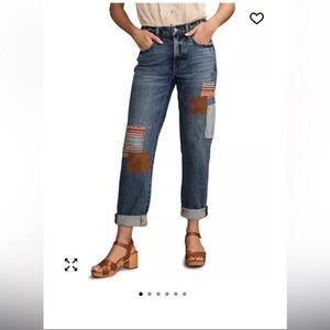 Lucky Brand women’s size 6  Boy Mid Rise Relaxed Straight Patchwork Denim Jeans